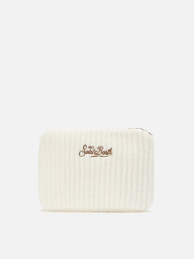 Parisienne Wool Rib Crossbody Bag in white ribbed wool blend