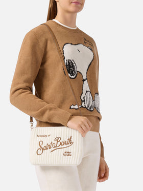 Parisienne Wool Rib Crossbody Bag aus weißem, geripptem Wollmischgewebe