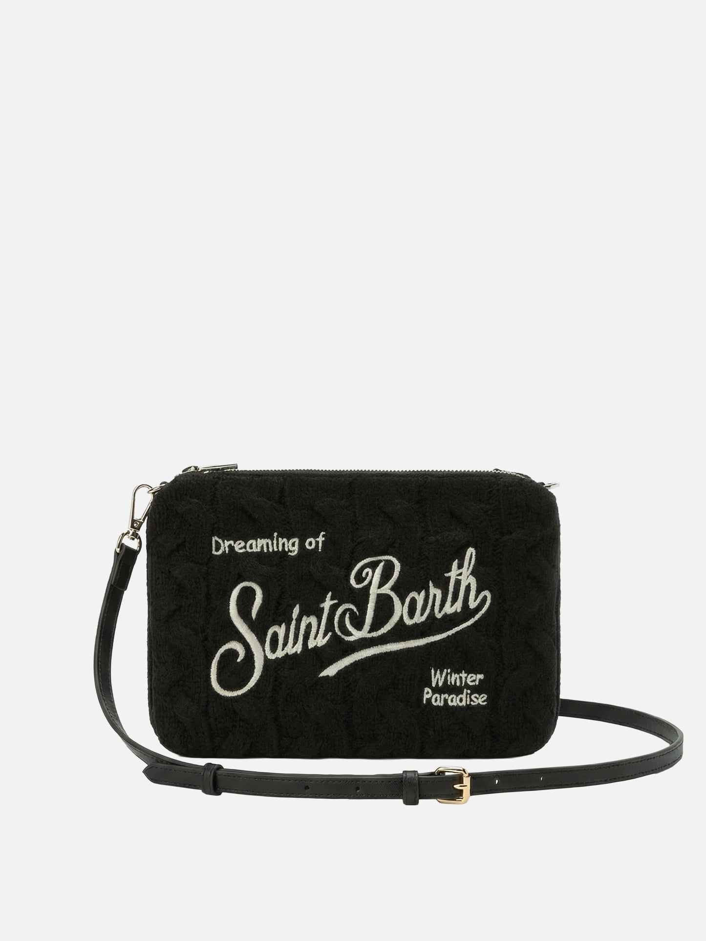 Parisienne Umhängetasche aus schwarzem, geflochtenem Wollmischgewebe