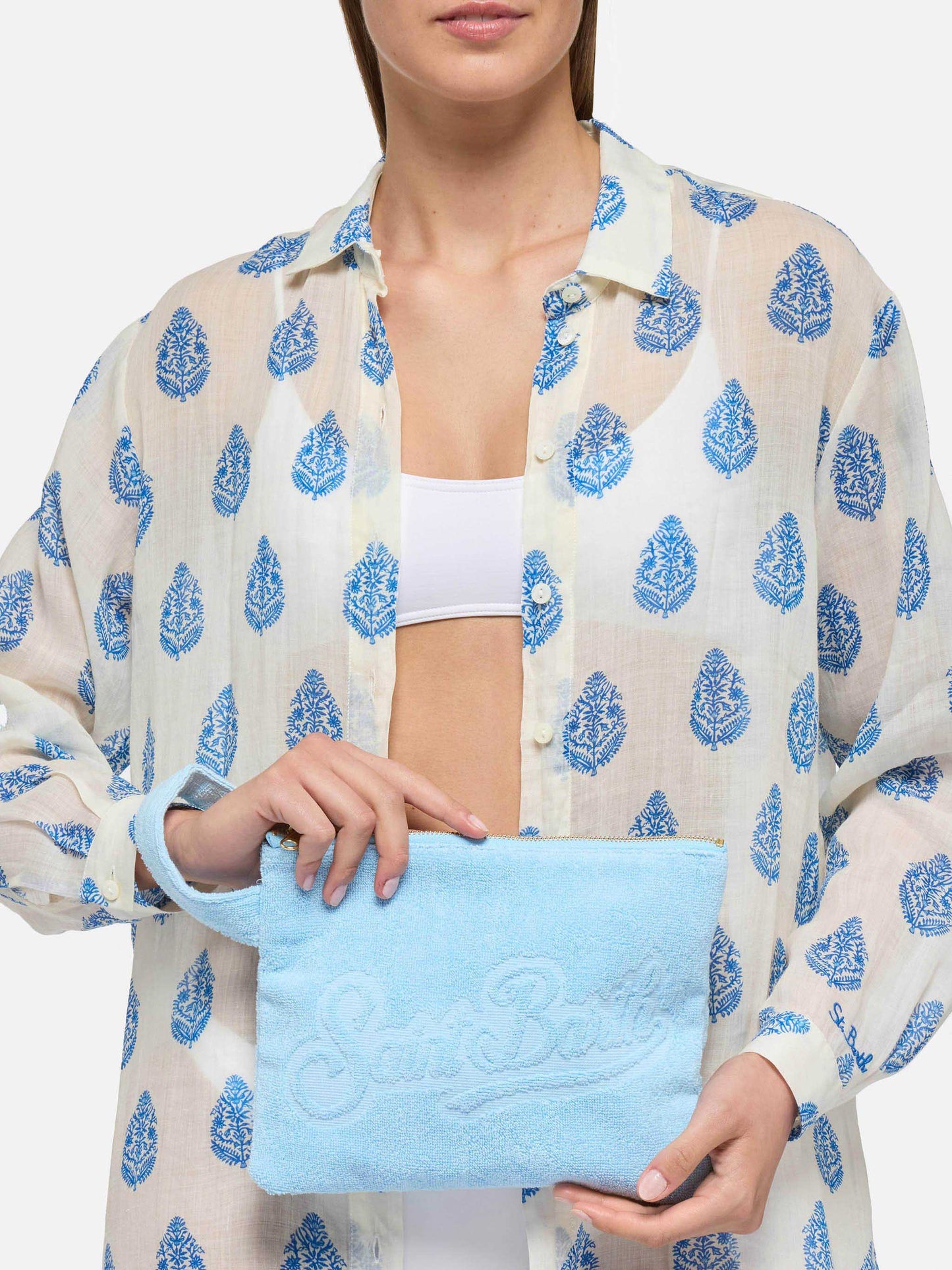 Hellblaue Pareasy-Pochette mit Saint Barth-Logo aus Jacquard