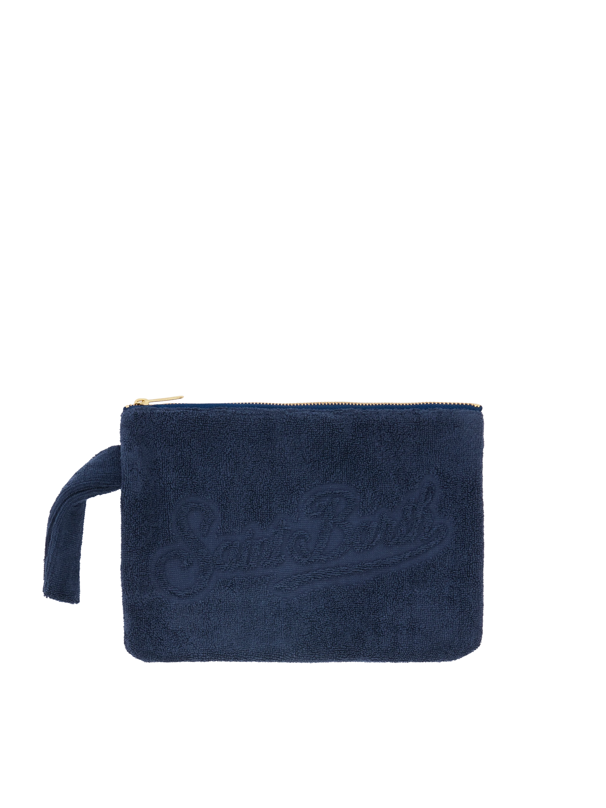 Navy blue Pareasy pochette with jacquard Saint Barth logo - MC2 Saint Barth