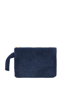 Navy blue Pareasy pochette with jacquard Saint Barth logo - MC2 Saint Barth