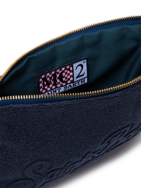 Navy blue Pareasy pochette with jacquard Saint Barth logo - MC2 Saint Barth