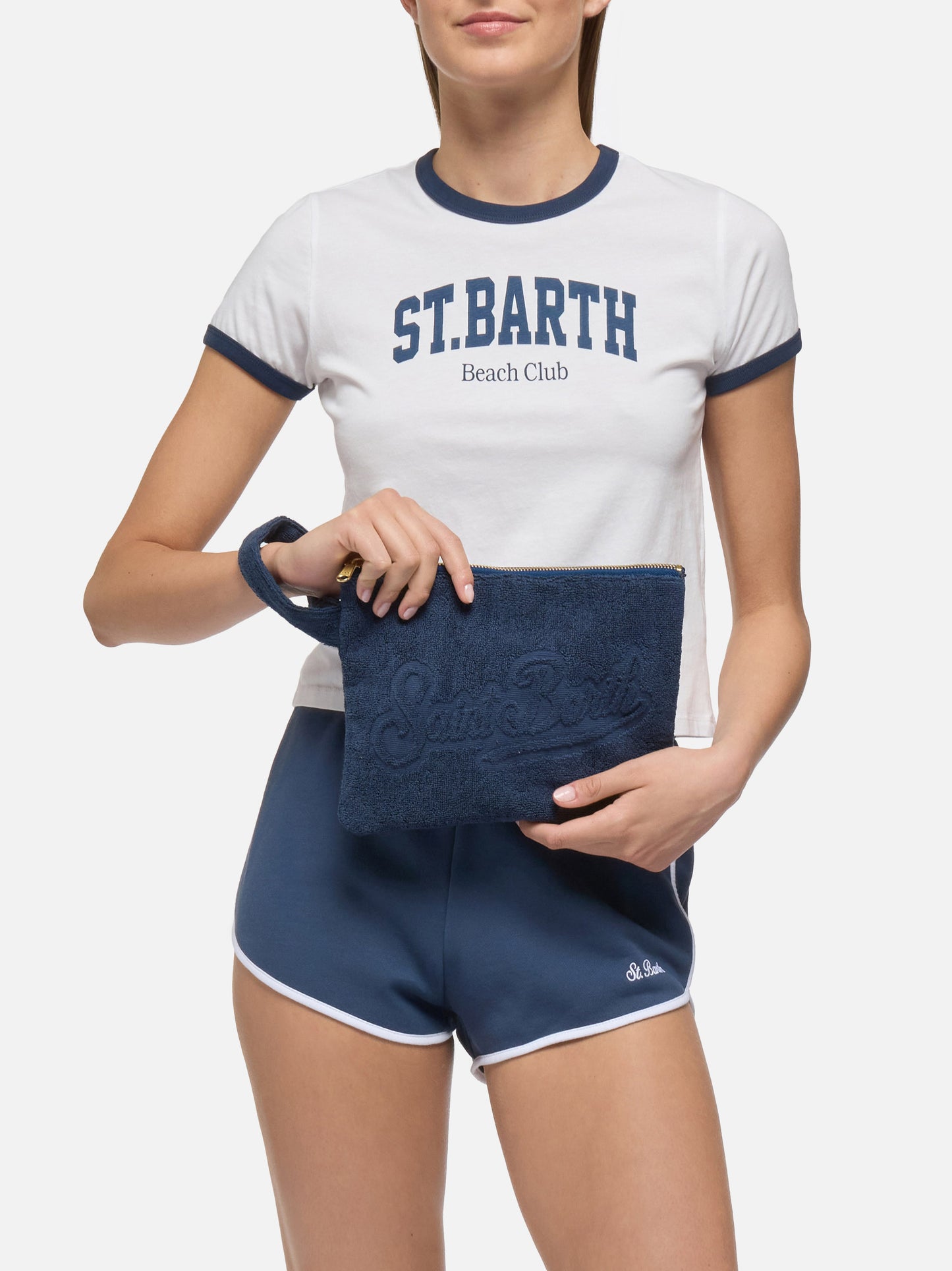 Marineblaue Pareasy-Pochette mit Saint Barth-Logo aus Jacquard