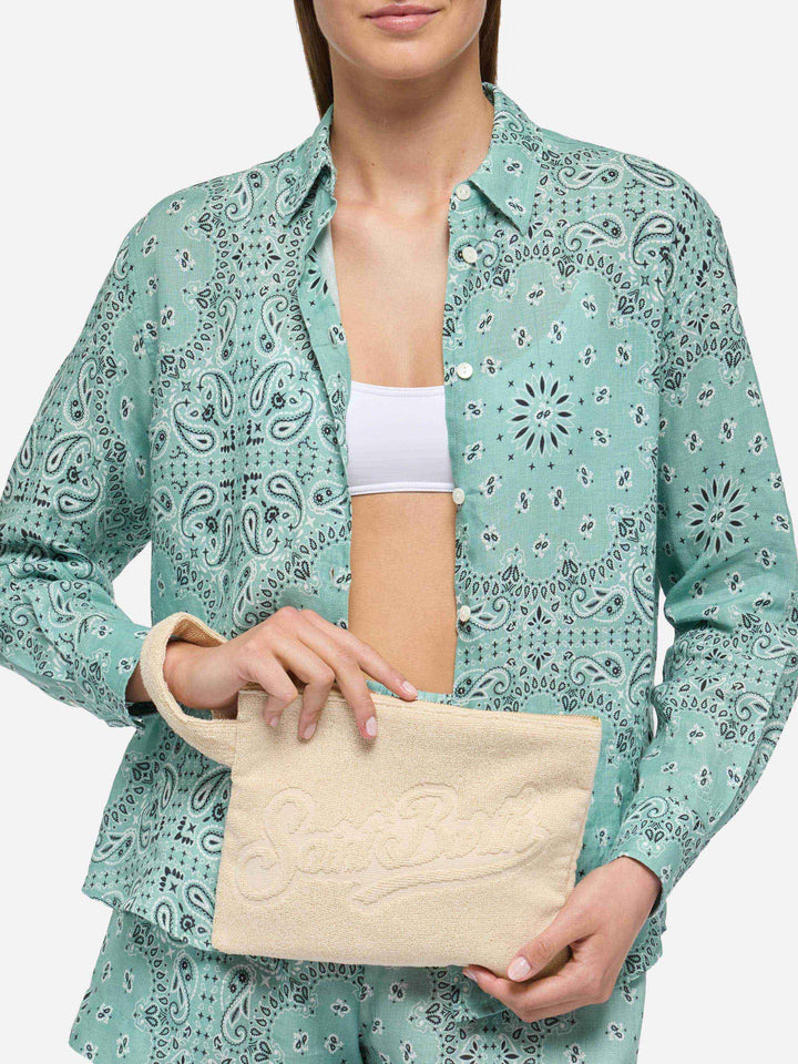 Beigefarbene Pareasy-Pochette mit Saint Barth-Logo aus Jacquard
