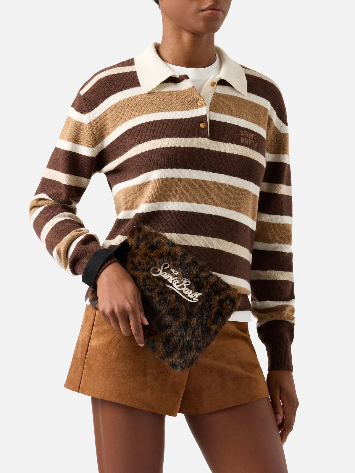 Pareasy faux fur pochette with leopard print