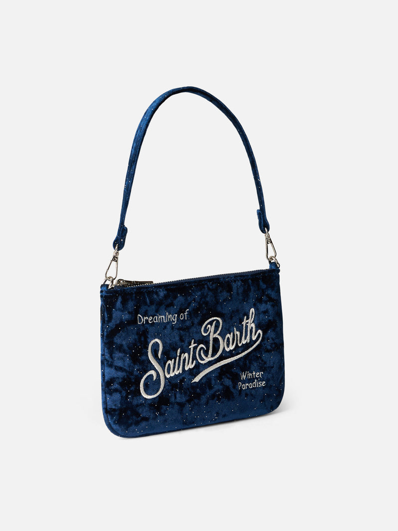 Pouch in velluto blu navy Parisienne con manico