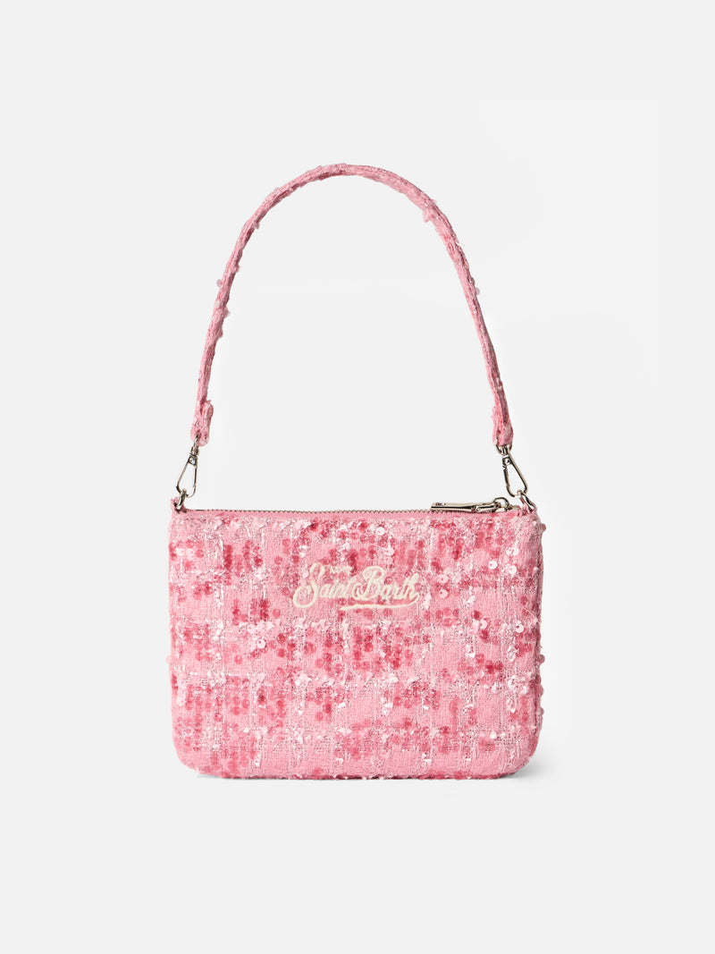 Pink tweed pouch Mini Parisienne with handle