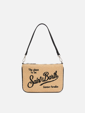 Beige Parisienne Straw mini pouch bag
