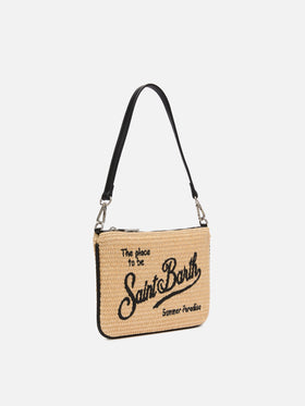 Beige Parisienne Straw mini pouch bag