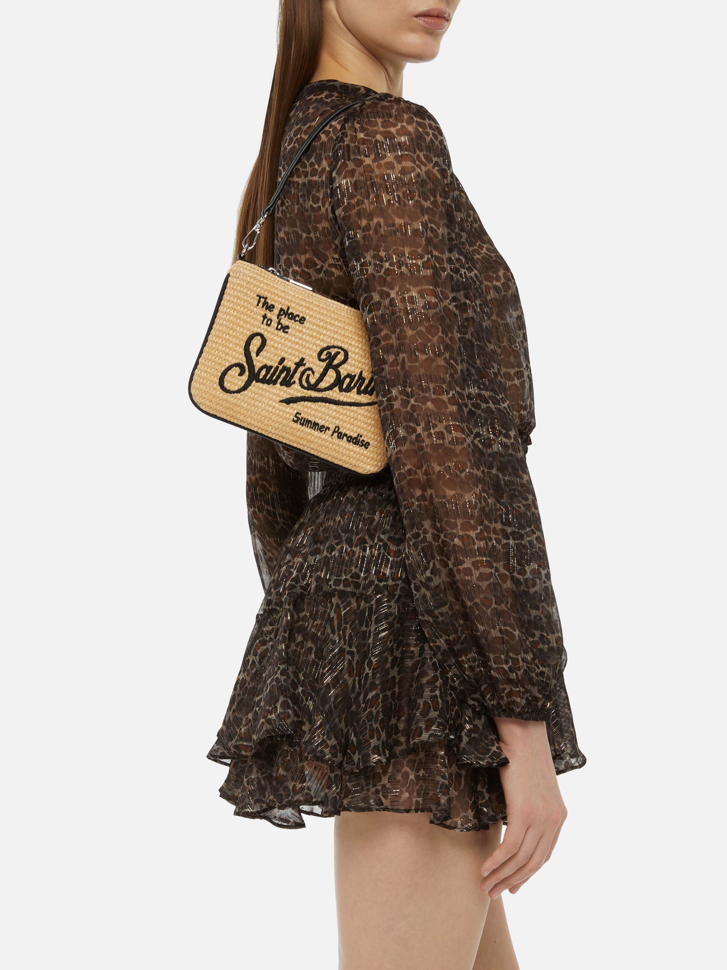 Beige Parisienne Straw mini pouch bag