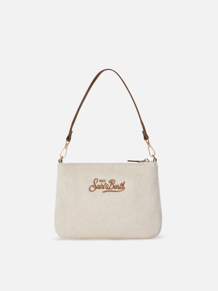 Borsa a spalla Mini Parisienne panna in feltro con ricamo logo