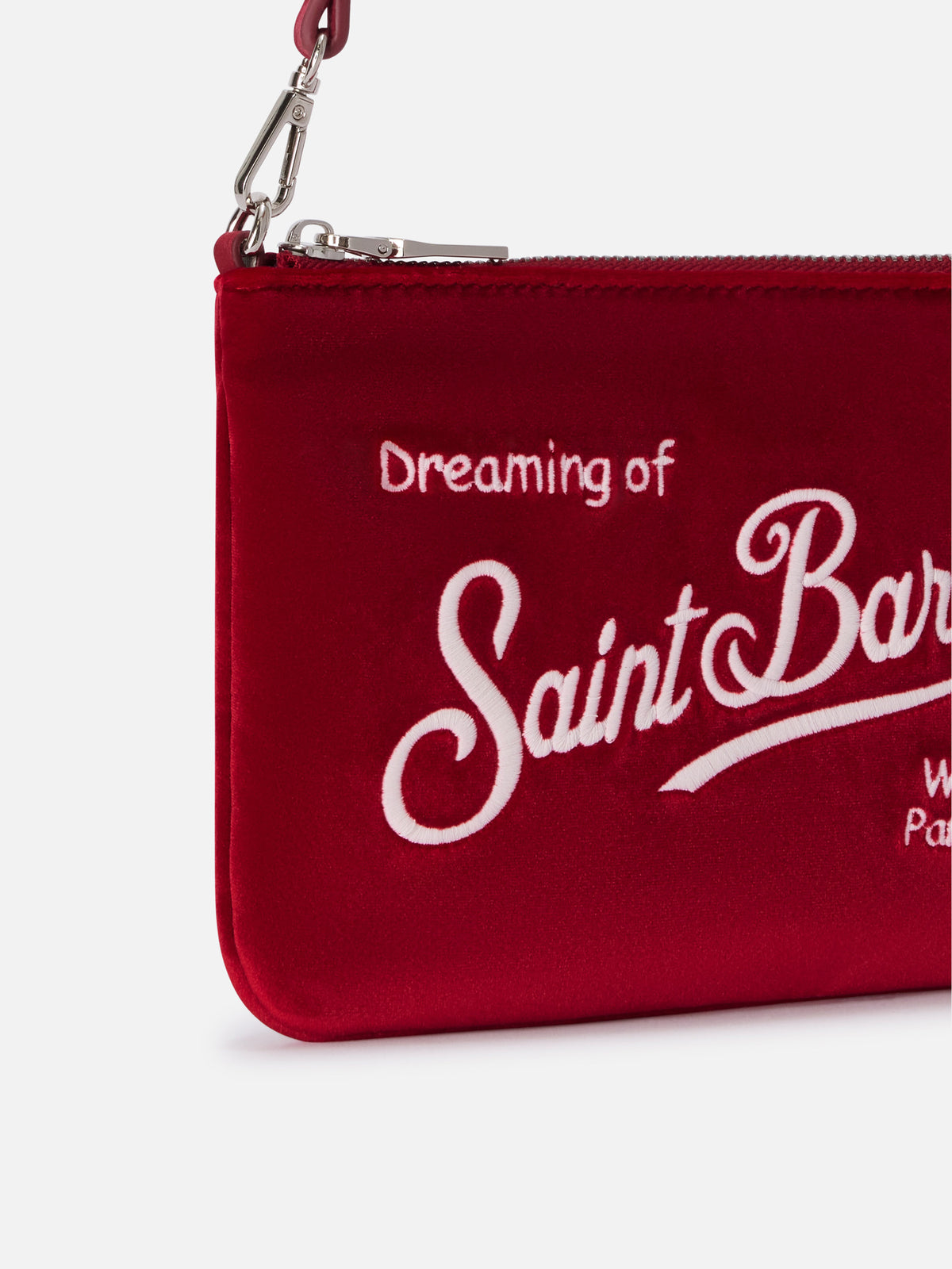 Bordeaux Mini Parisienne velvet shoulder bag with logo embroidery
