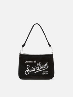 Black Mini Parisienne velvet shoulder bag with logo embroidery