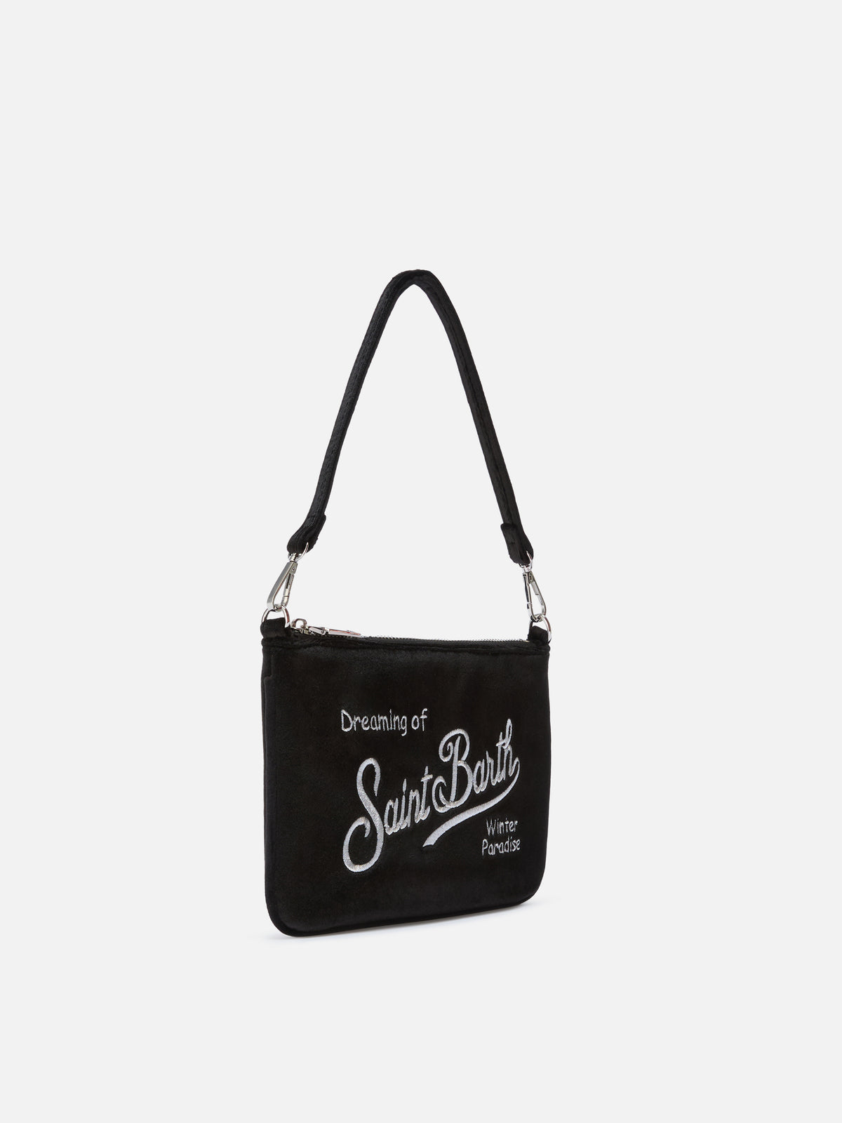 Black Mini Parisienne velvet shoulder bag with logo embroidery
