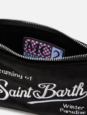Black Mini Parisienne velvet shoulder bag with logo embroidery