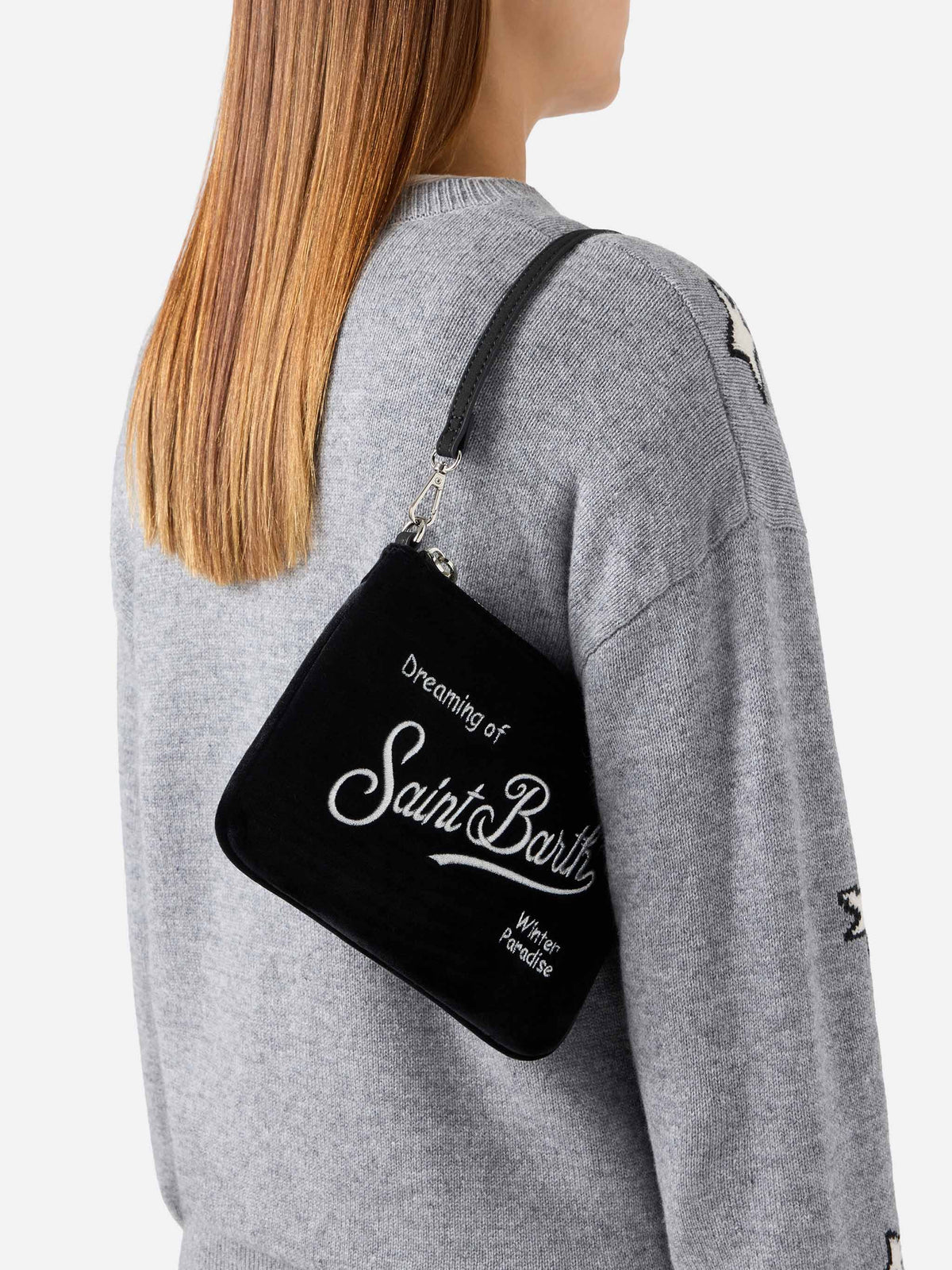 Black Mini Parisienne velvet shoulder bag with logo embroidery