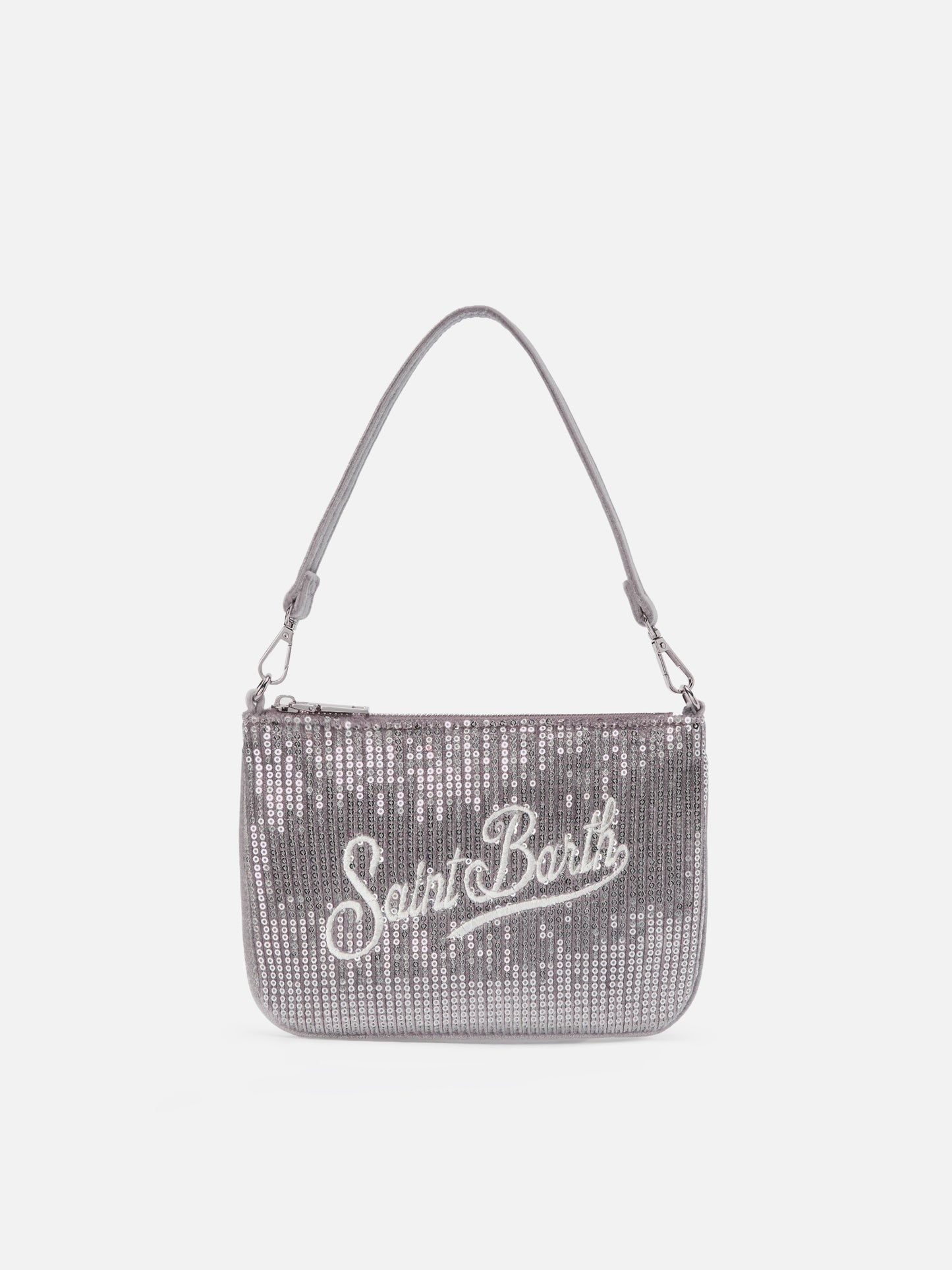 Borsetta a spalla Parisienne Mini Velvet grigia con paillettes