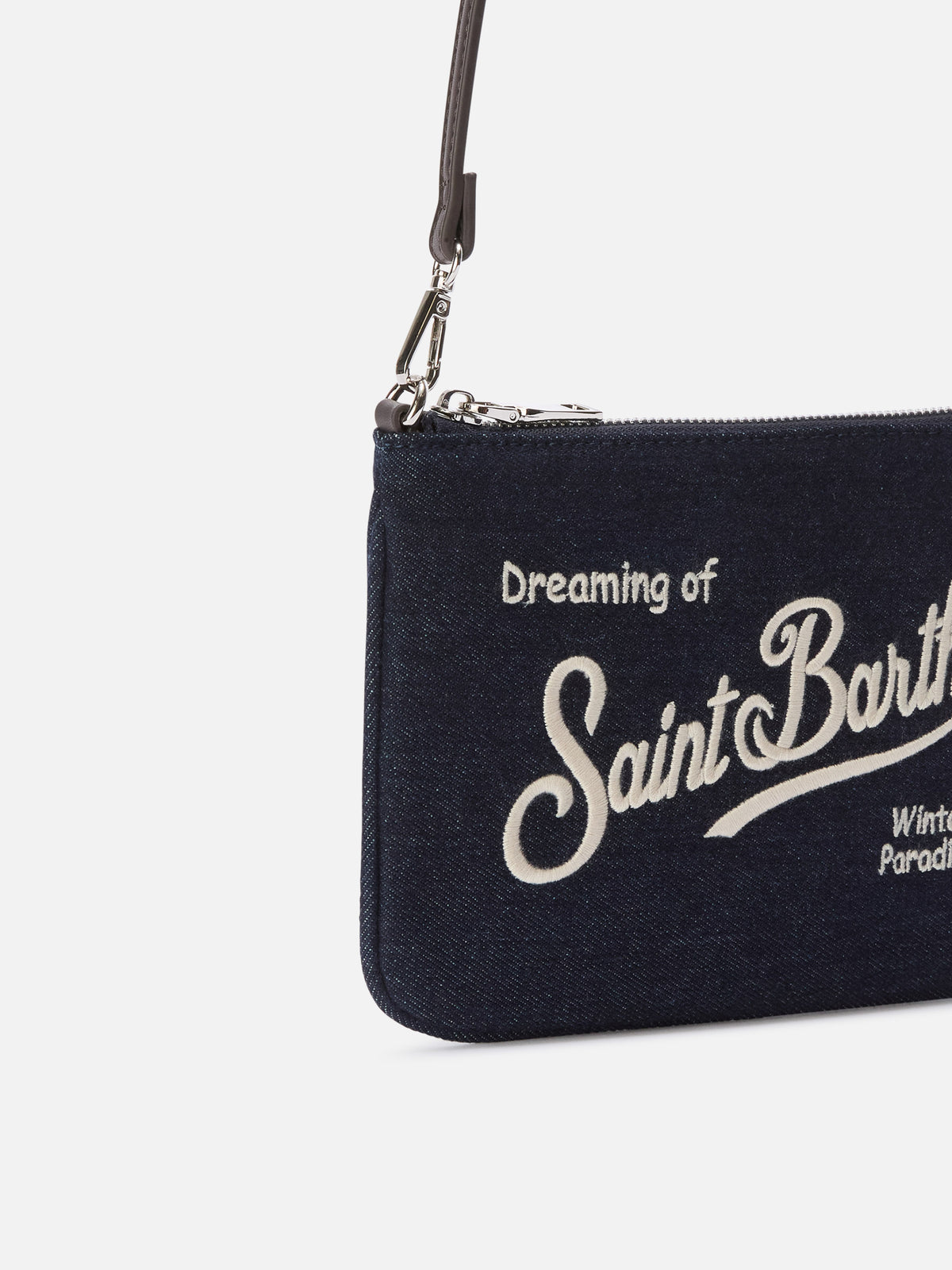Blue Bolso de hombro Mini Parisienne de denim con bordado del logo 