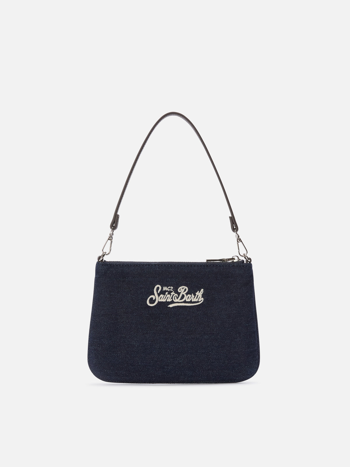 Blue Bolso de hombro Mini Parisienne de denim con bordado del logo 