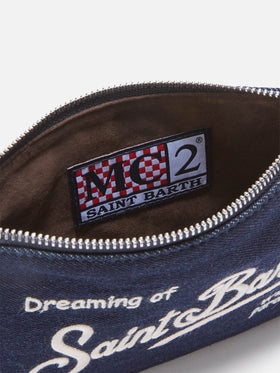 Blue Bolso de hombro Mini Parisienne de denim con bordado del logo 