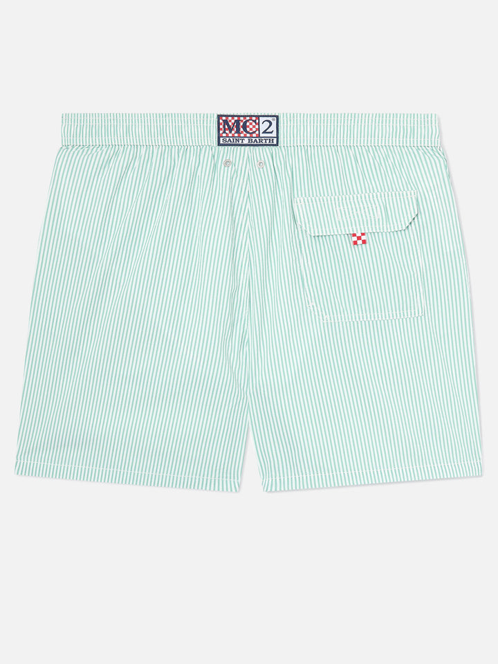 Patmos seersucker striped swim shorts in sage green and white