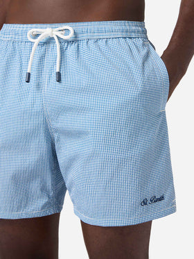 Patmos seersucker gingham swim shorts in blue and white