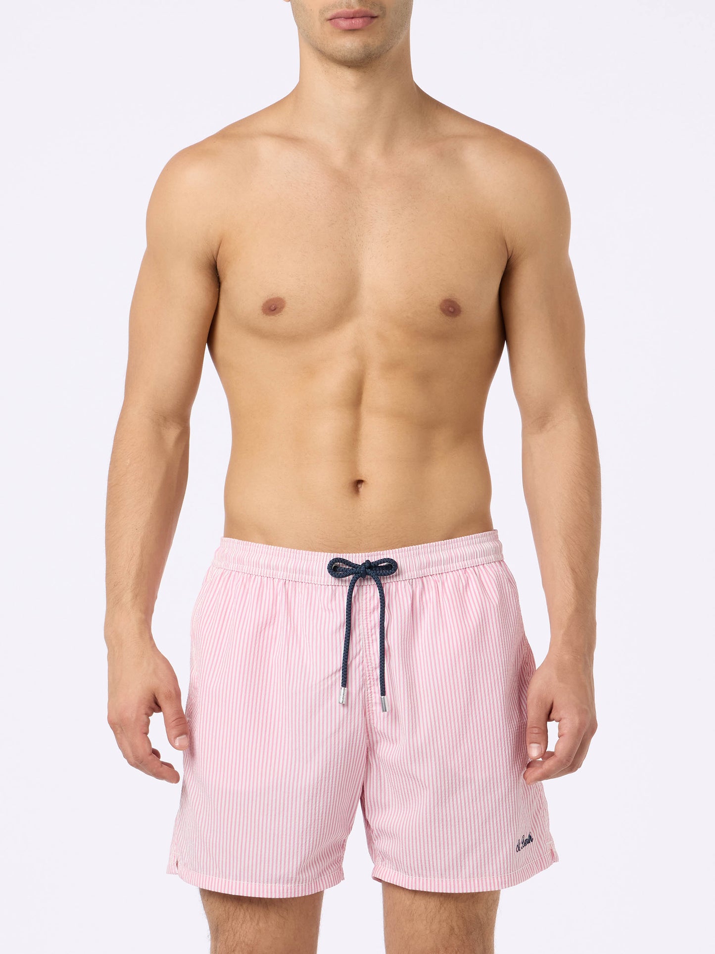 Costume classico leggero Patmos in seersucker a righe rosa