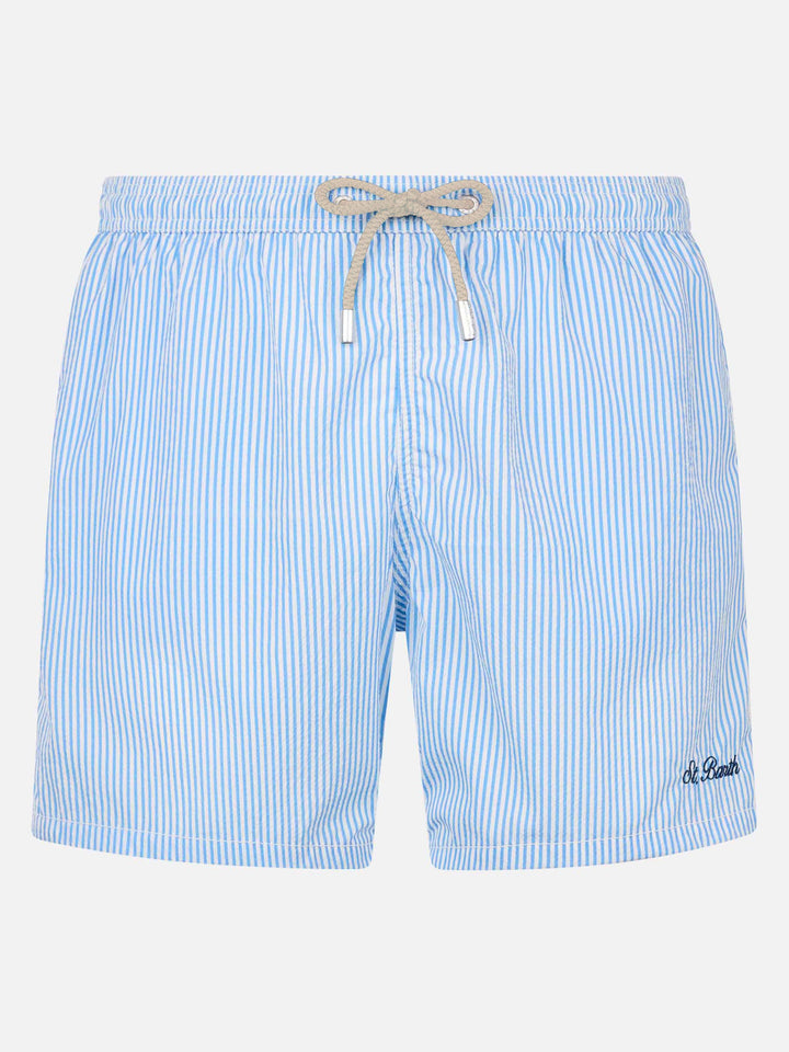 Seersucker light blue striped swim shorts Patmos