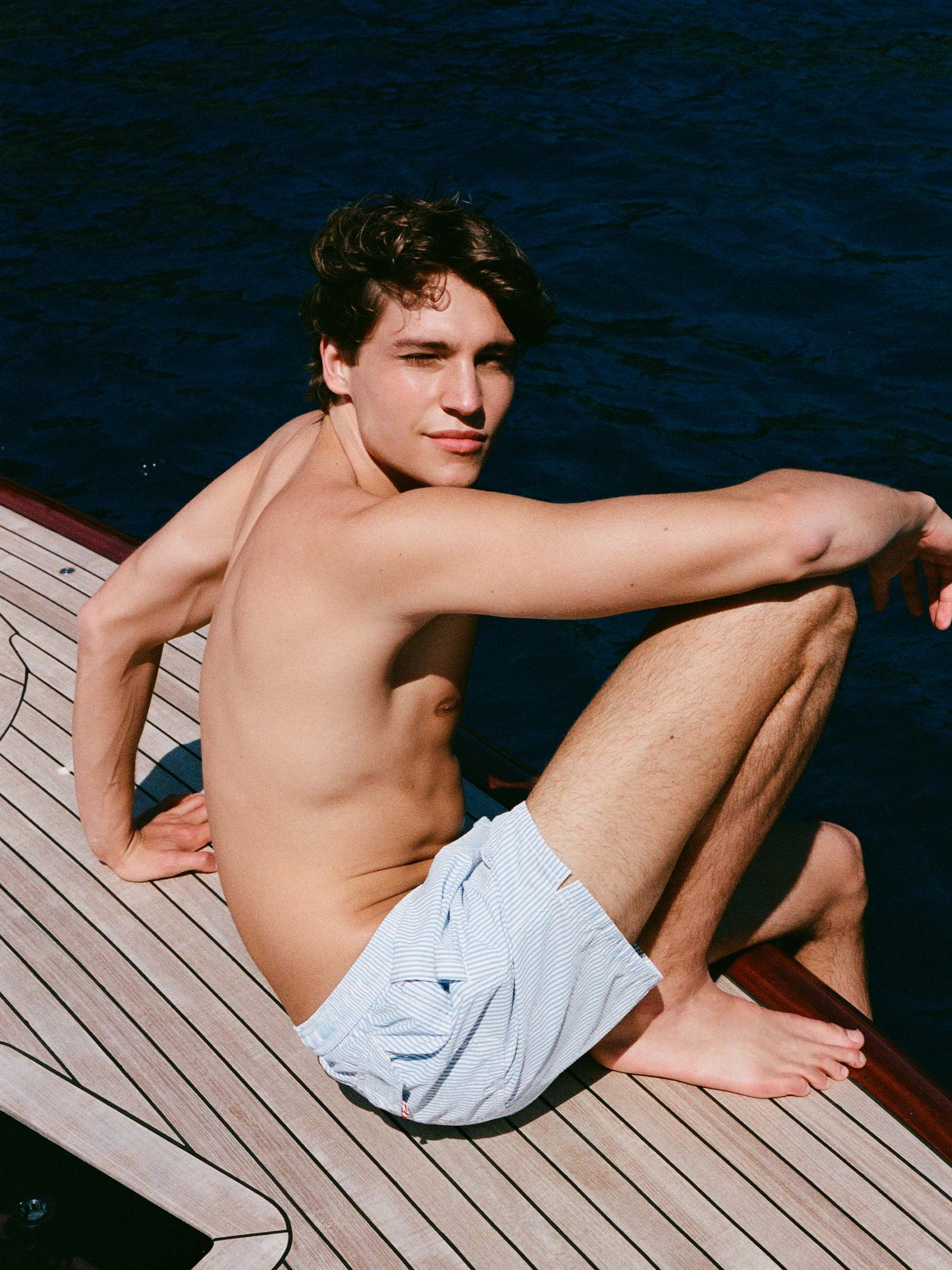 Seersucker light blue striped swim shorts Patmos
