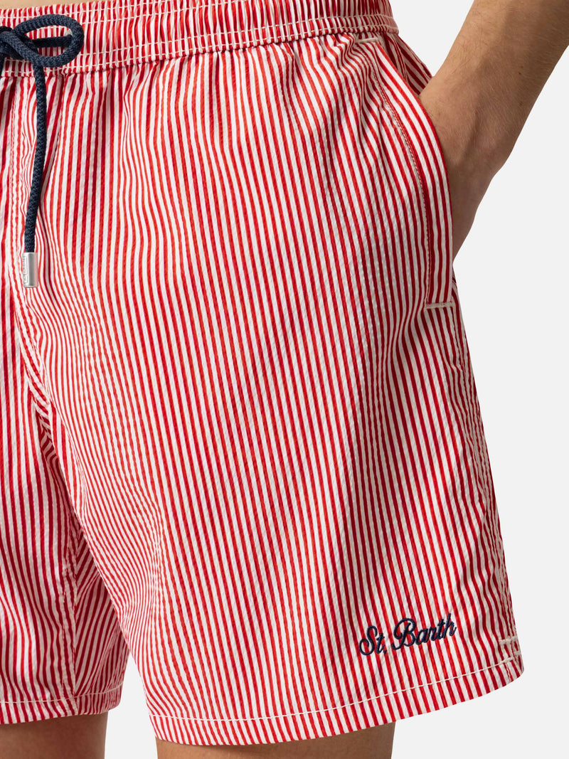 Seersucker red striped swim shorts Patmos