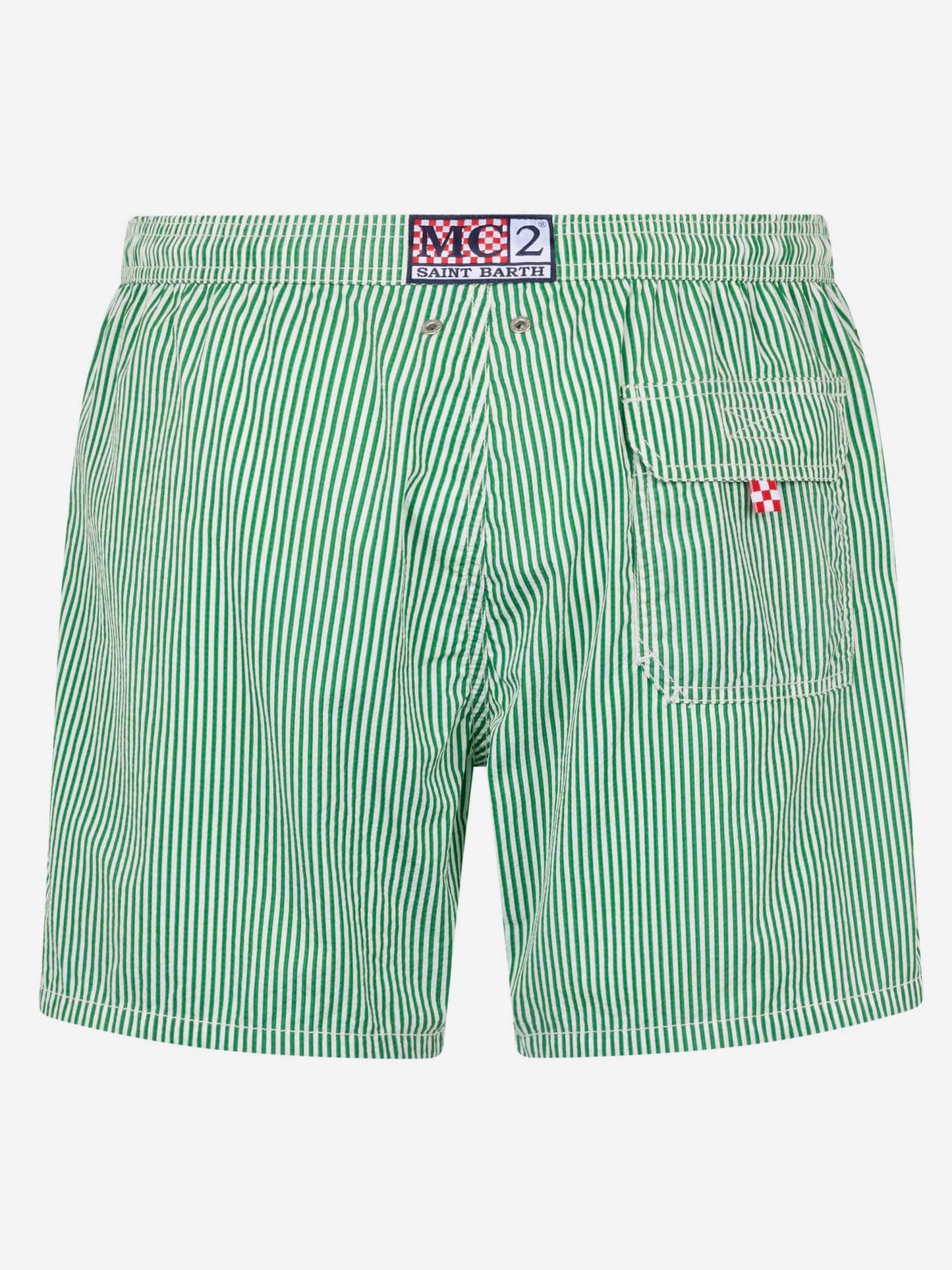Grün gestreifte Seersucker-Badeshorts Patmos