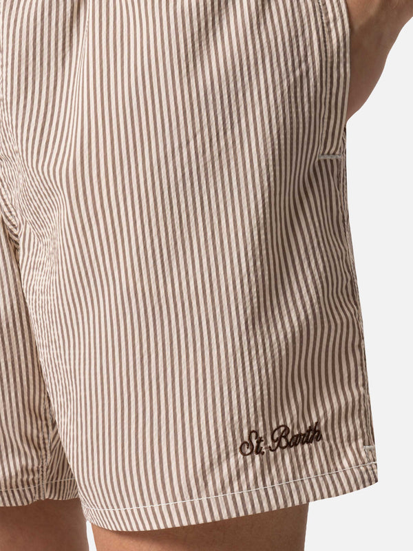 Seersucker beige striped swim shorts Patmos