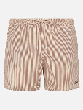 Beige gestreifte Seersucker-Badeshorts Patmos
