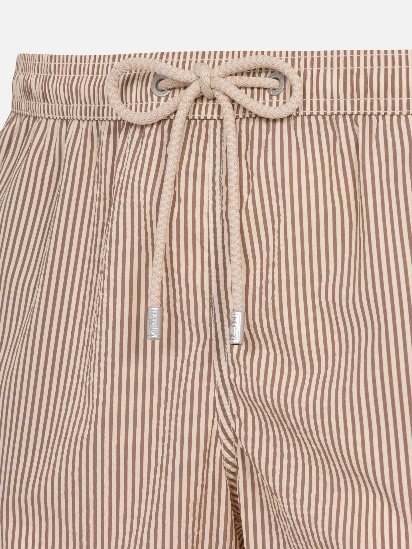 Beige gestreifte Seersucker-Badeshorts Patmos