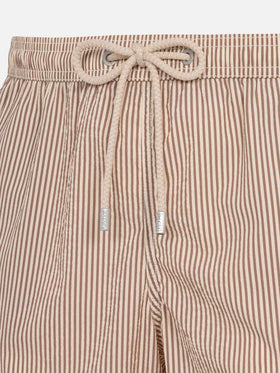 Beige gestreifte Seersucker-Badeshorts Patmos
