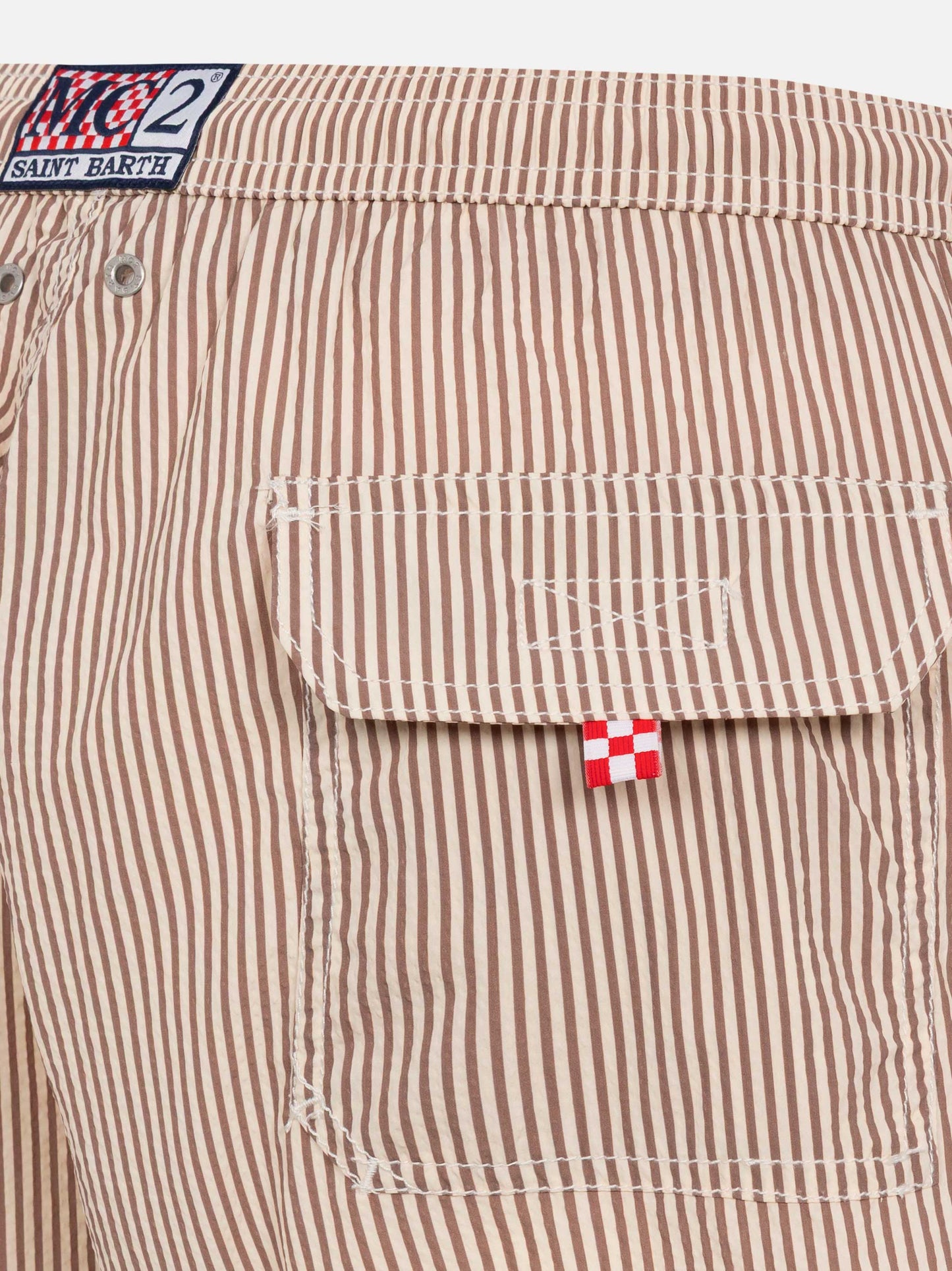 Beige gestreifte Seersucker-Badeshorts Patmos