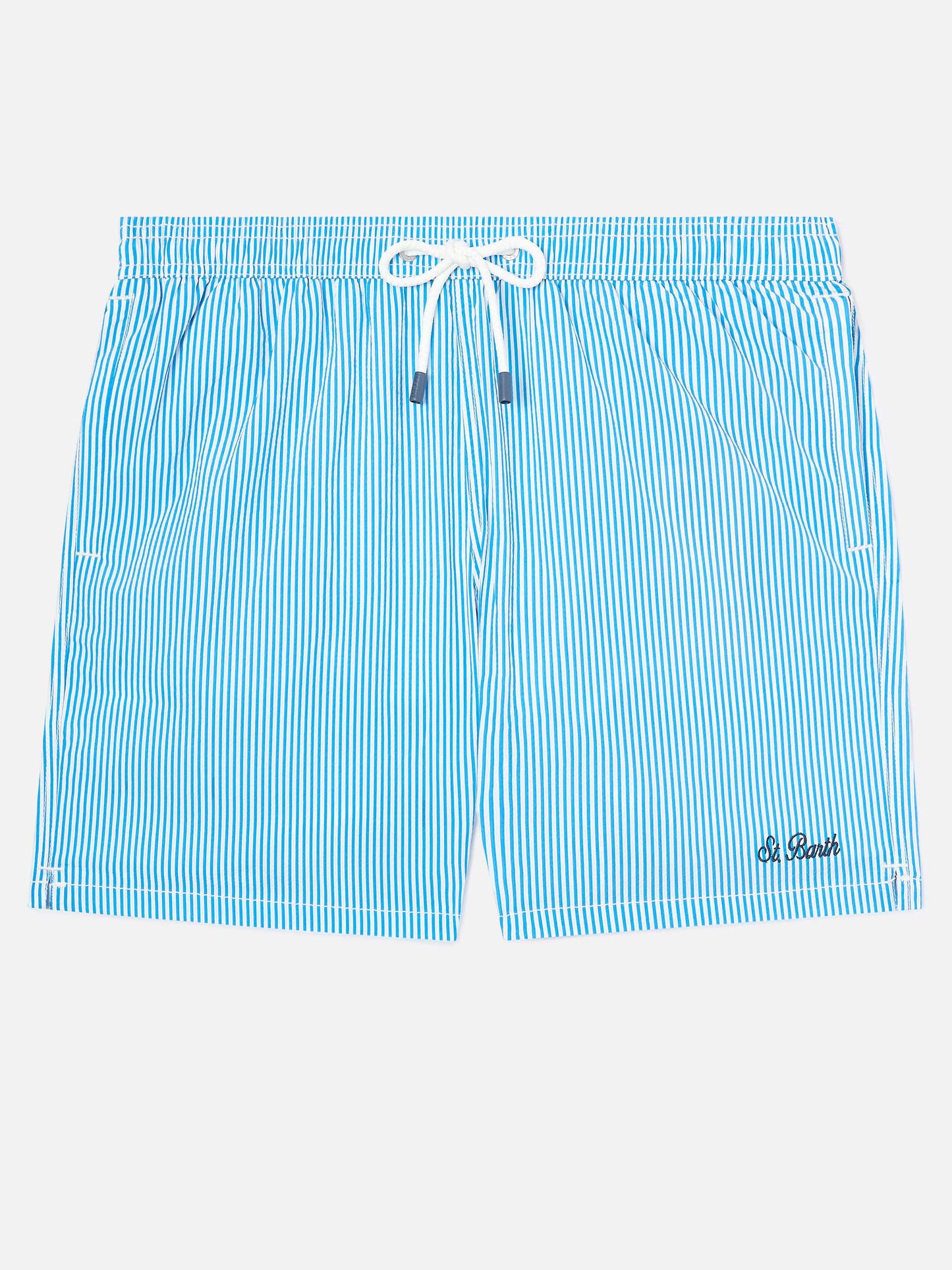 Patmos seersucker striped swim shorts in bluette and white