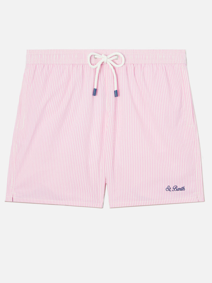 Patmos seersucker striped swim shorts in pink and white