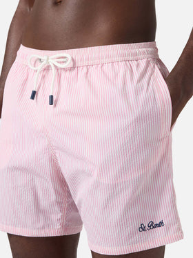 Patmos seersucker striped swim shorts in pink and white
