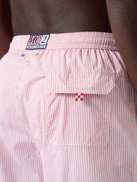 Patmos seersucker striped swim shorts in pink and white