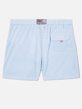 Patmos seersucker striped swim shorts in blue and white