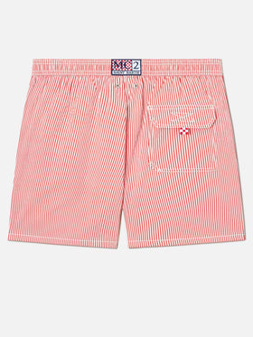 Patmos seersucker striped swim shorts in red and white
