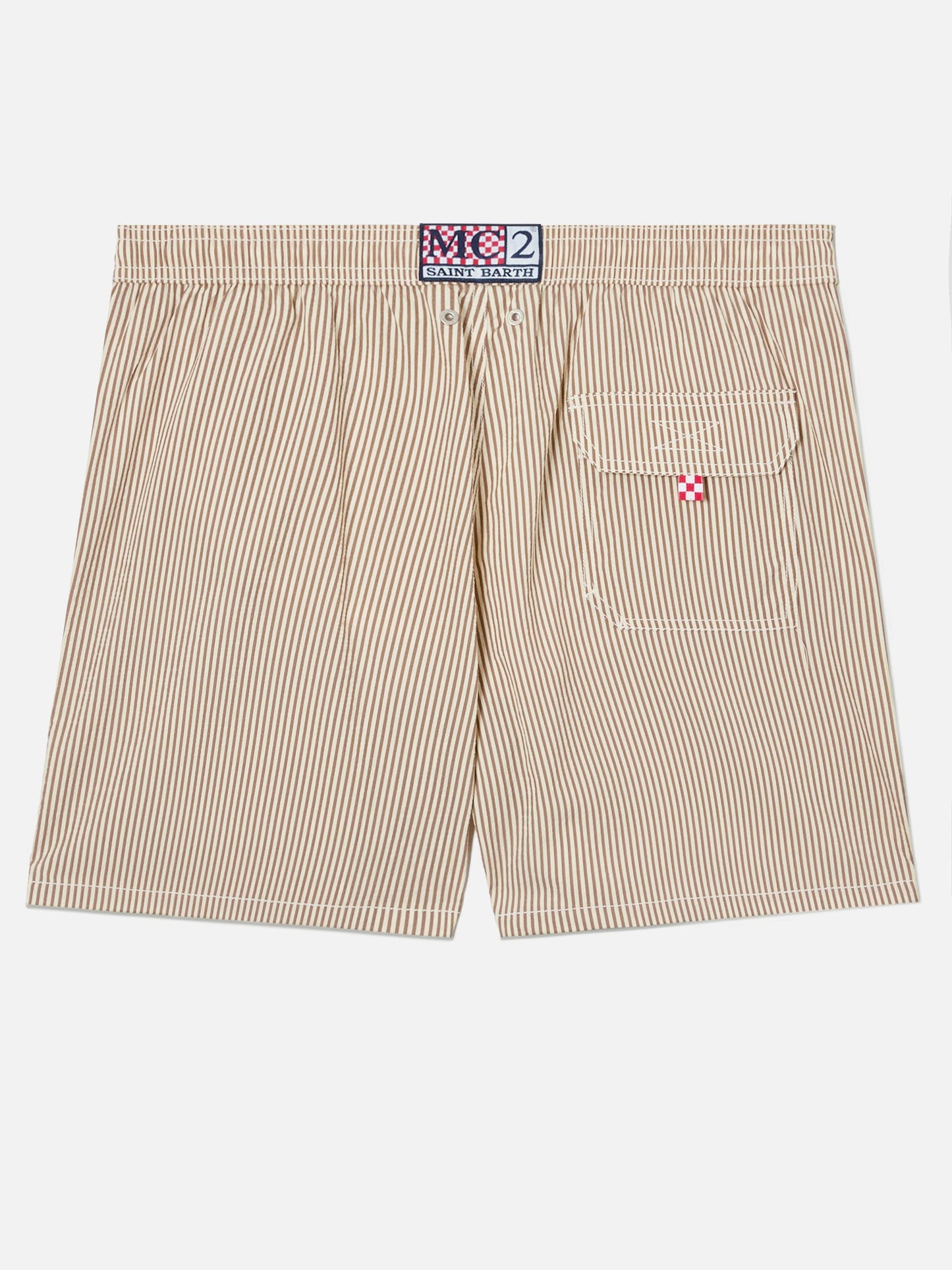 Patmos seersucker striped swim shorts in brown and white