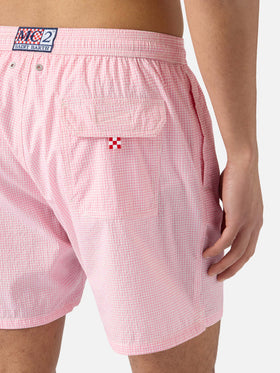 Patmos seersucker gingham swim shorts in pink and white