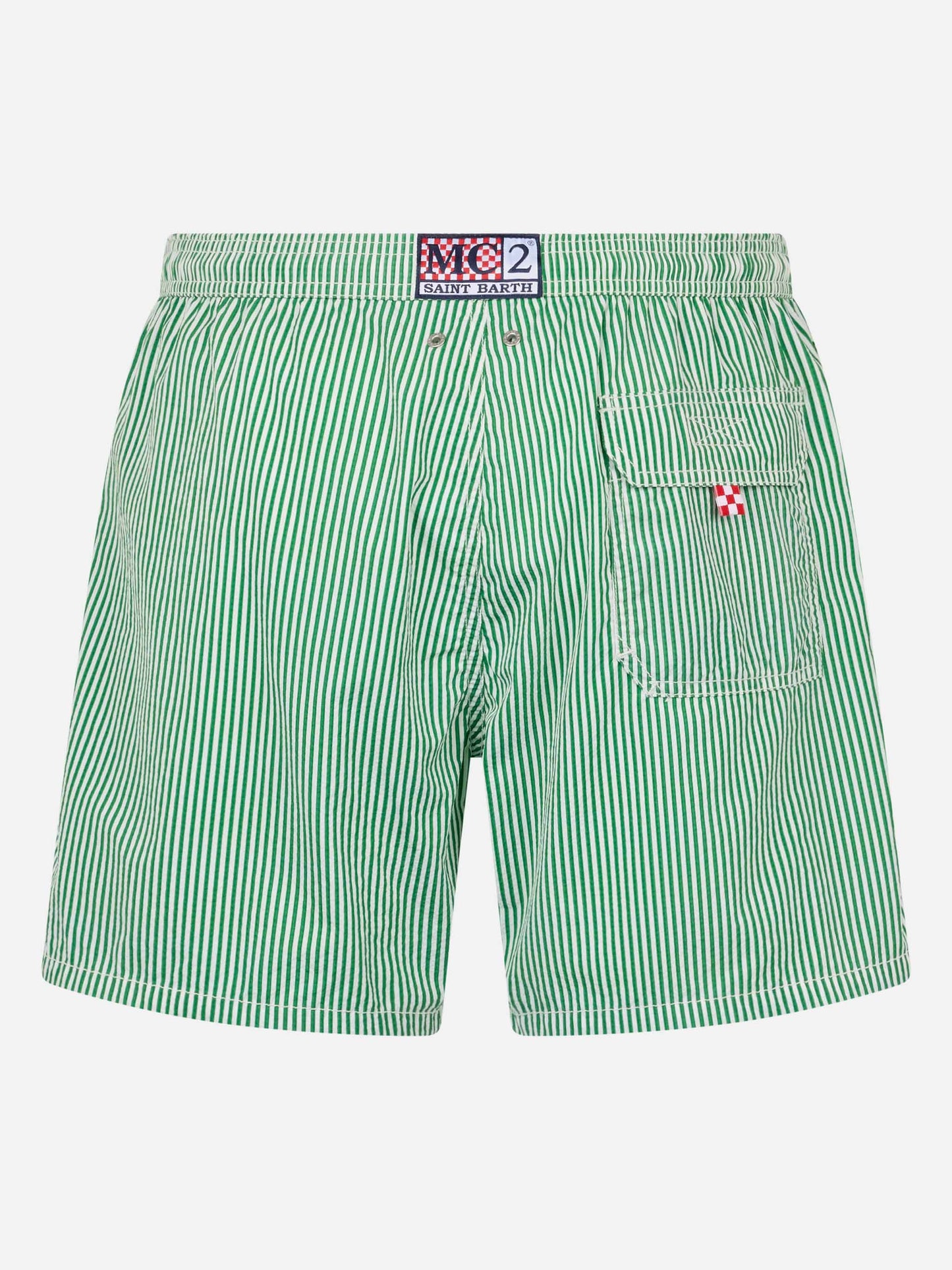 Grün gestreifte Seersucker-Badeshorts Patmos