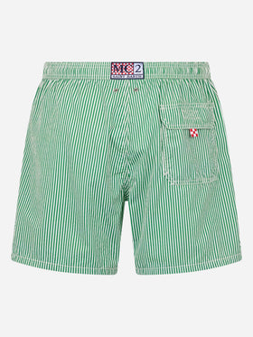Grün gestreifte Seersucker-Badeshorts Patmos