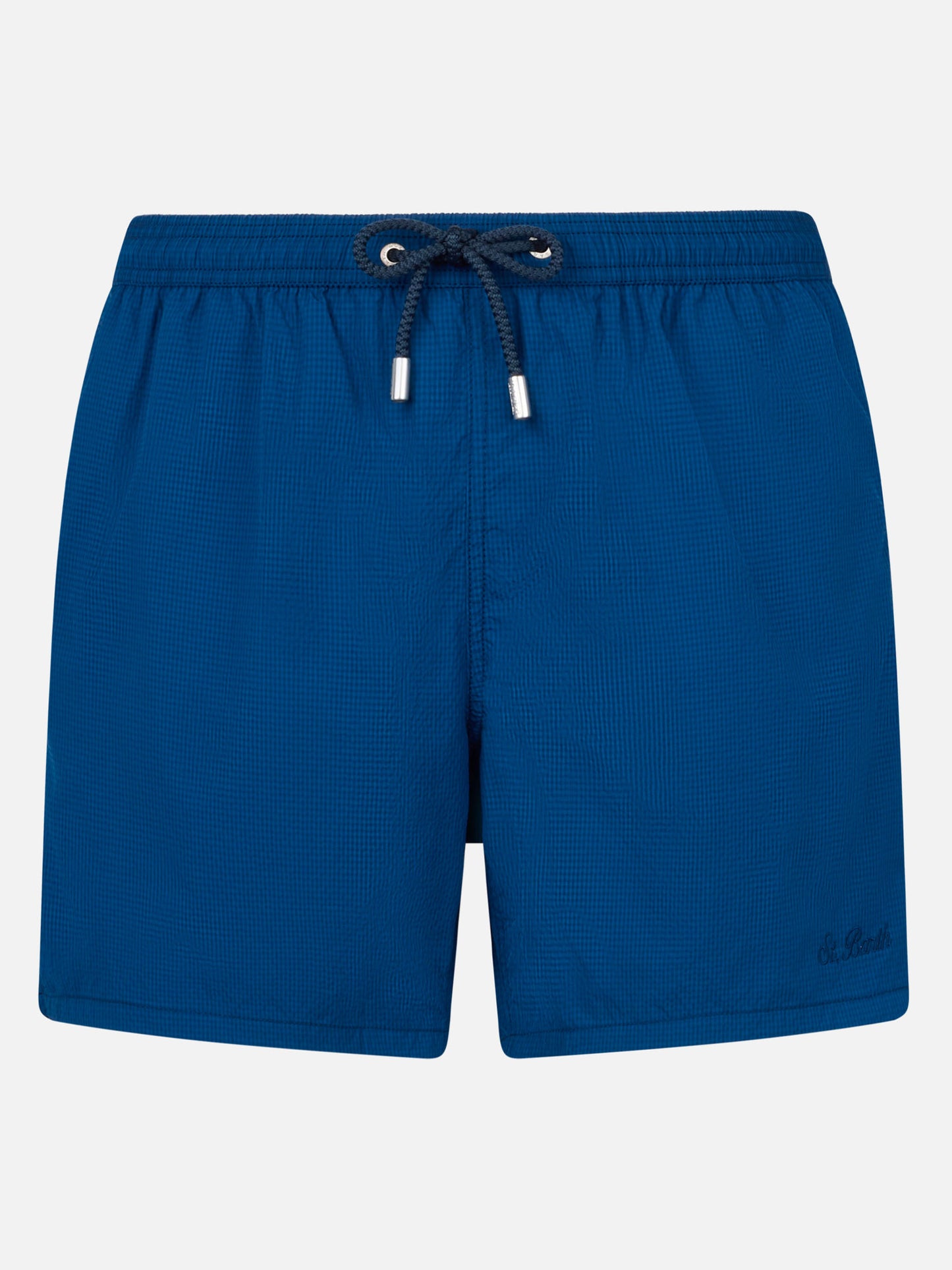 Costume classico leggero Patmos in seersucker a righe blu navy