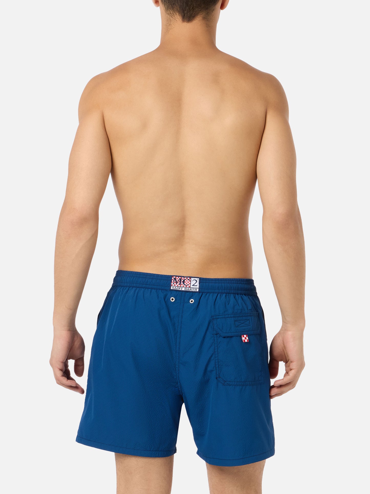 Costume classico leggero Patmos in seersucker a righe blu navy