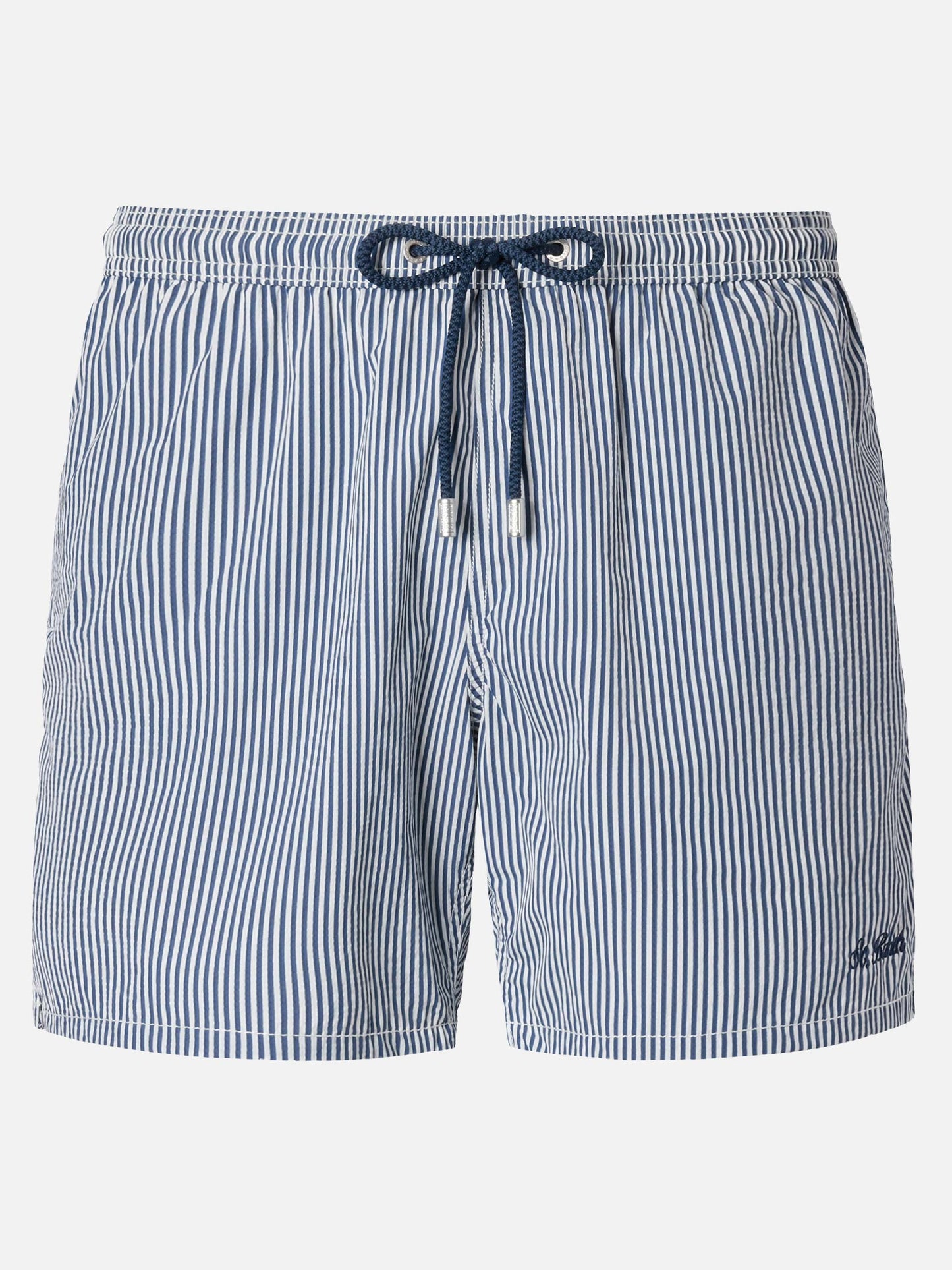 Costume classico leggero Patmos in seersucker a righe blu